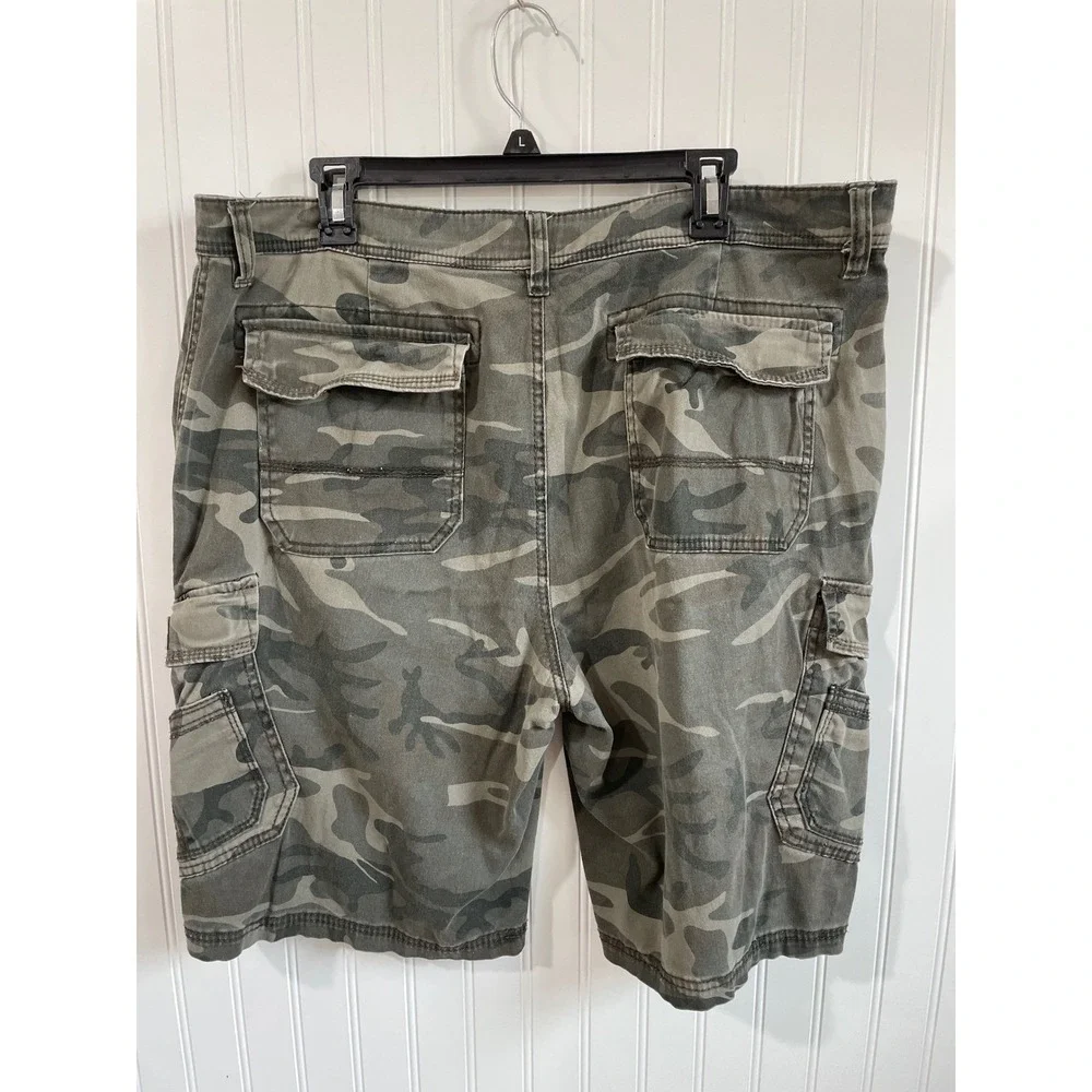 Vtg Unionbay Mens Camouflage Cargo Shorts Green Grey Camo Stretch Size 40 Y2K